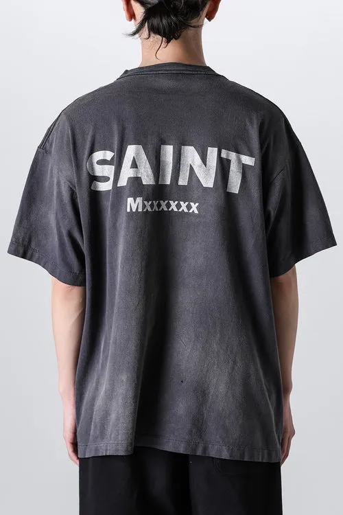 SAINT Mxxxxxx × EVANGELION NEON GNSIS TEE/BLK co-branded Neon Genesis Evangelion distressed short-sleeves, washed black S-XL, vintage NEW VINTAGE, top printing technology, garment dyeing, re-washed, distressed, correct co-branded main mark/washing mark